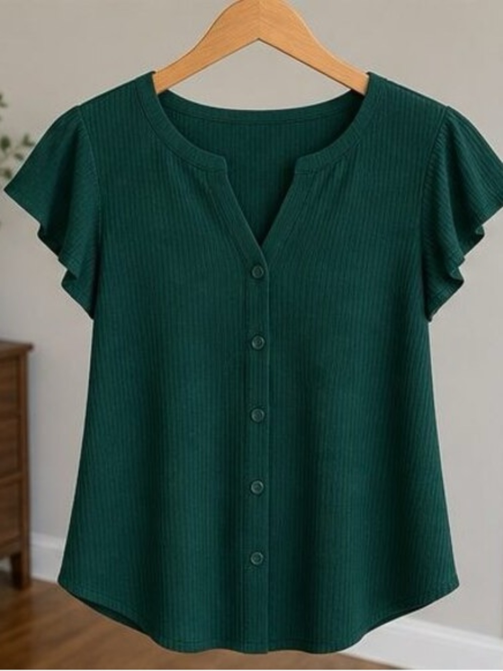 Classic Green Button-Front Women's Top